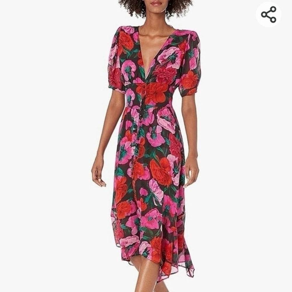 THE KOOPLES MIDI SUMMER SILK FLORAL DRESS